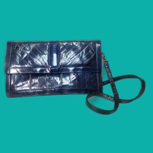 Vintage Eel Skin Shoulder Bag or Clutch Purse in Navy Blue